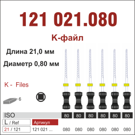 121021.080-инстр. для эндодонтии  К-файл ,6 шт., ДИАСВИСС СА ,Швейцария