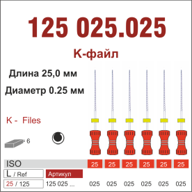 125025.025-инстр. для эндодонтии  К-файл ,6 шт., ДИАСВИСС СА ,Швейцария