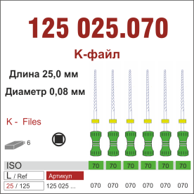 125025.070-инстр. для эндодонтии  К-файл ,6 шт., ДИАСВИСС СА ,Швейцария