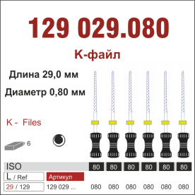 129029.080-инстр. для эндодонтии  К-файл ,6 шт., ДИАСВИСС СА ,Швейцария