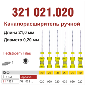 321021.020-инстр. для эндодонтии  Н-файл ,6 шт., ДИАСВИСС СА ,Швейцария