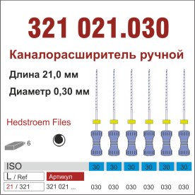 321021.030-инстр. для эндодонтии  Н-файл ,6 шт., ДИАСВИСС СА ,Швейцария