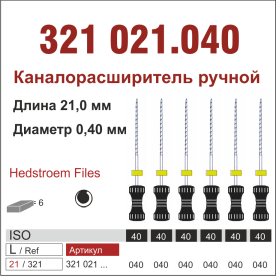 321021.040-инстр. для эндодонтии  Н-файл ,6 шт., ДИАСВИСС СА ,Швейцария