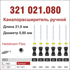 321021.080-инстр. для эндодонтии  Н-файл ,6 шт., ДИАСВИСС СА ,Швейцария